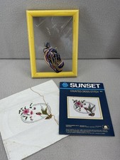 Vtg 80s Sunset Needlepoint Hummingbird Started Kit 4x5 Incomplete No Instr