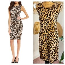 Calvin Klein Leopard Cheetah Sweater Knit Sheath Dress Sz S