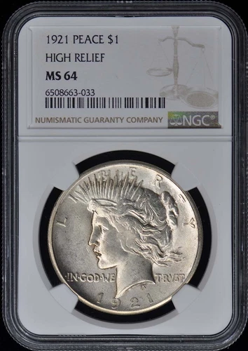 1921 Peace Dollar HIGH RELIEF S$1 NGC MS64