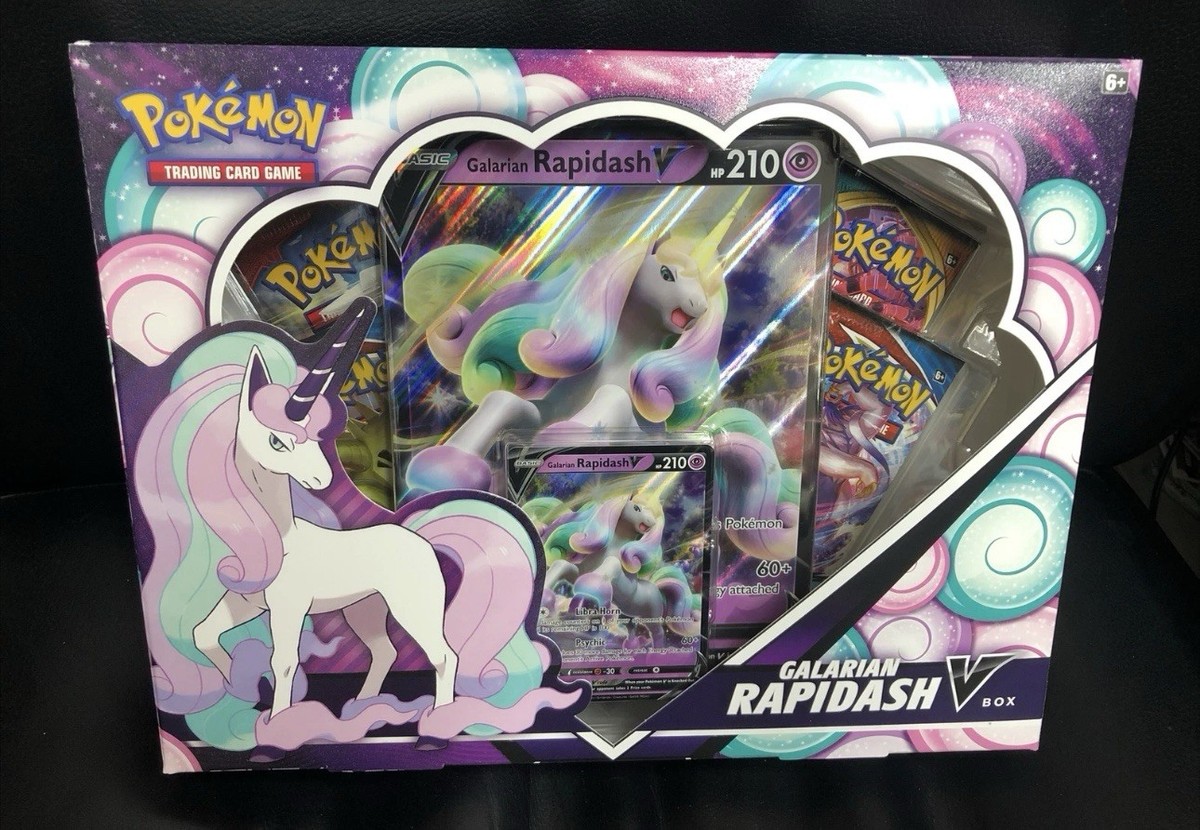 Pokemon TCG Galarian Rapidash V Collection Box 4 Booster Packs