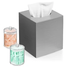 Tissue Box Cover, Square Facial Acrylic Tissue Box Holder with 2 Pack Clear Q...