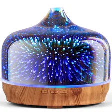 500ml Essential Oil Diffuser 3D Glass Aromatherapy Ultrasonic Humidifier - Au...