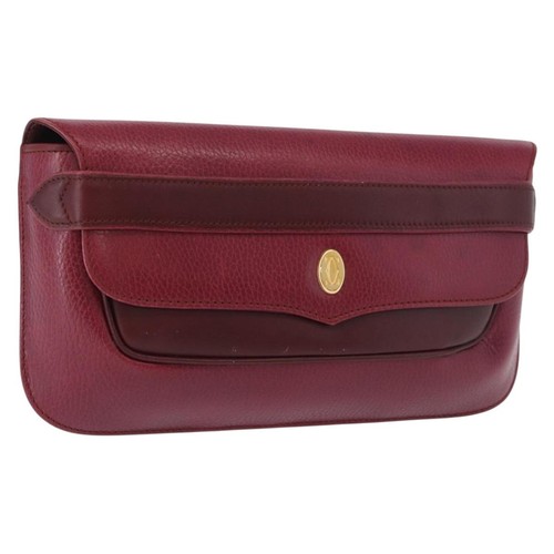 CARTIER Must Line Clutch Bag Leather Bordeaux Gold Auth BA7821