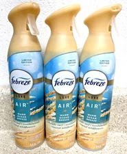 LOT OF 3 FEBREZE LUXE AIR LTD ED  WARM OCEAN BREEZE SANDALWOOD SURF WILDFLOWERS