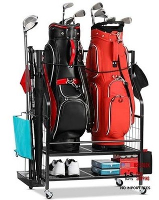 Extra Black Garage Organizer for Golf Bags - Stand for 2 Bags - Fits 2 Bags