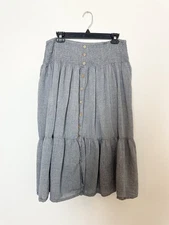 Greater Good Womens Gypsy Skirt Size L/XL Blue Chambray Elastic Waist Buttons