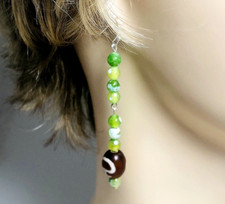 Dangle Earrings NEW Natural Stone Bespoke Handmade Green Silver Copper 2.5"