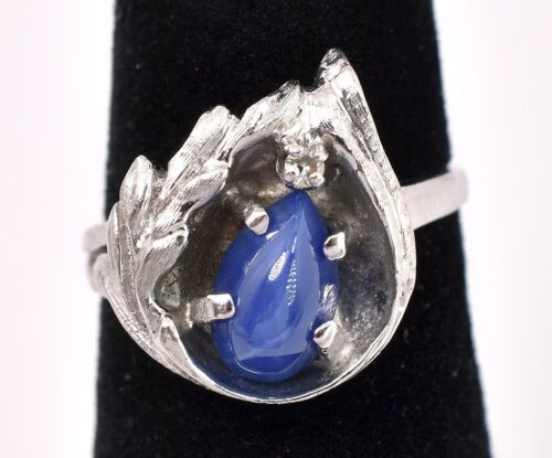 Stately Star Sapphire Ring In 14K White Gold - image 1