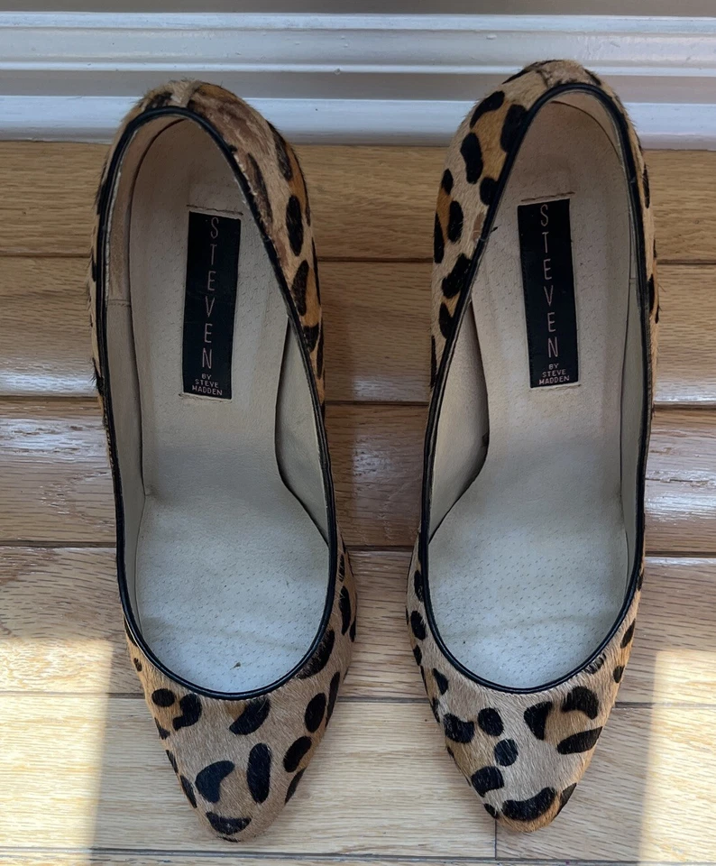 Zapatos de tacón alto Steven by Steve Madden Plunge 1 estampado de leopardo pelo de becerro talla 8,5 Foto 3 de 4