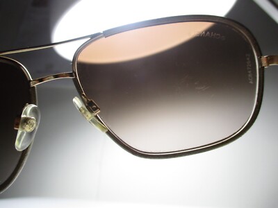 CHANEL アビエーターサングラス ゴールド ブラウン CHANEL ® 4162-Q 133/13 Gold Leather Trim Aviator Sunglasses