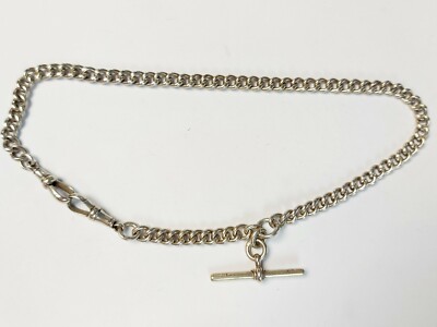 Antique Albert Chain Sterling Silver T Bar 925 ig88
