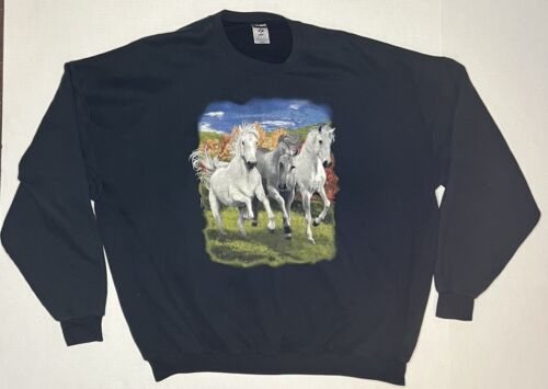 Jerzees Horse Sweatshirt Women's 3X Black with Running White Horses ...