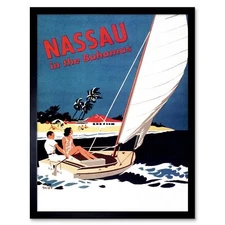 Travel Nassau Bahamas Beach Sea Ocean Yacht Boat 12X16 Inch Framed Art Print