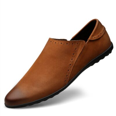 Men's Casual Shoes Genuine Leather Loafers Breathable Flat Driving Shoes 