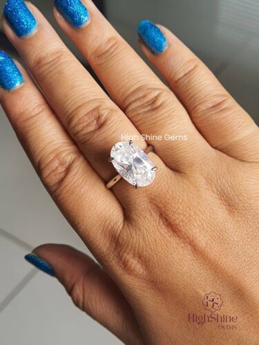 Anello celebrità 6 ct taglio ovale moissanite nascosto Halo Hailey Bieber oro bianco 14 carati - Foto 4 di 6