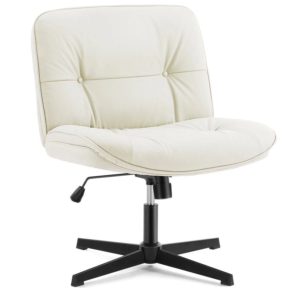 Leather Criss Cross Chair Legged Swivel Vanity Chair Wide Armless Office Chair - Image 3 of 4
