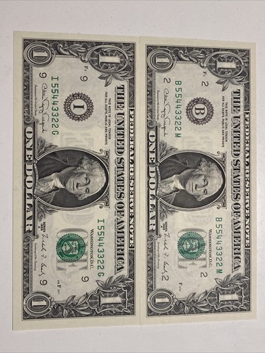 DOUBLE LADDER PAIR NUMBER #55443322 - 1988A $1 GEM NY/MINN FRNs UNC!SUPER RARE! - Picture 3 of 4