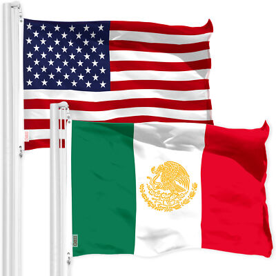 G128 Combo USA Flag and Mexico Golden Coat of Arms Flag 3x5Ft