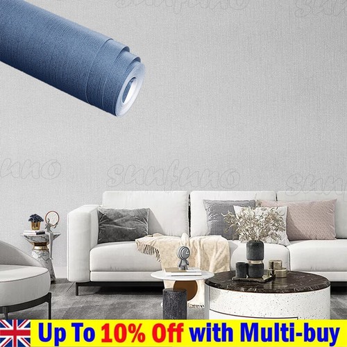 Plain Weave Effect Textured Gray Blue Thick Wallpaper Shimmer Slight