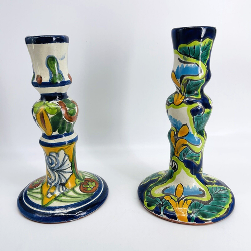 PORTACANDELE VINTAGE TALAVERA CASTILLO CERAMICA MESSICANA DIPINTO A MANO - ARTE POPOLARE - Foto 1 di 15