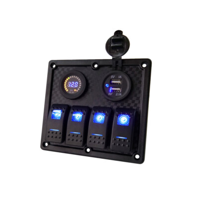 4-Band Dual USB Rocker Switch Panel 12-24V Waterproof for RV Boat Marine Vessels