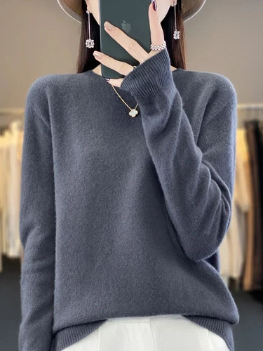 100% Reine Wolle Kaschmir Damen O-Ausschnitt Einfarbig Neu Langarm Pullover - Bild 8 von 38