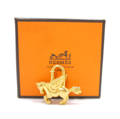 Authentic HERMES Pegasus Motif Cadena Lock Bag Charm Gold Brass