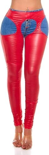 Damen Chaps Wetlook Overknee Stulpen Leggings mit Cut Outs Milax-Fashion - Bild 3 von 4