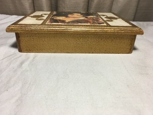 Rustic Shabby Chic Classical Gold Tone Wooden Jewelry Box - Picture 2 of 8