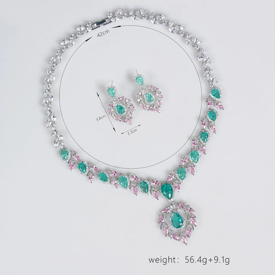 Luxury All Cubic Zirconia CZ Wedding Queen Prom Necklace Earrings Set 4 Colours - Image 3 of 3