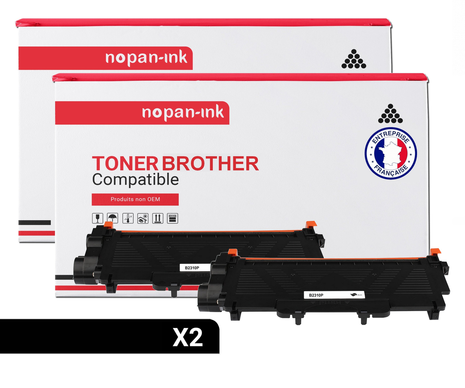 Toner TN2310 Noir compatible avec imprimante Brother pack de 2 NOPAN-INK pour documents nets