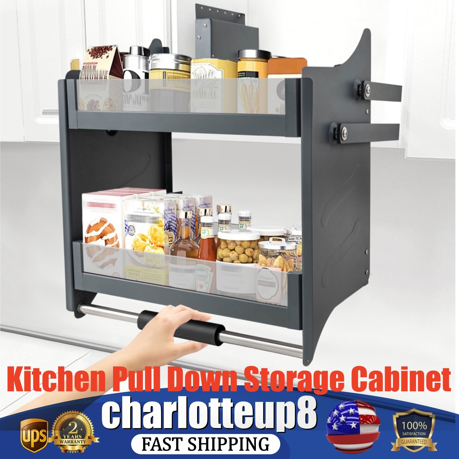 Pull Down Shelf Organizer for Upper Kitchen Cabinet 24 Inch 2 Tier Storage  -image