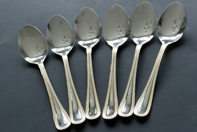 International Royal Golden Beaded Accent Stainless Dinner Spoon 7  Set Of 6.