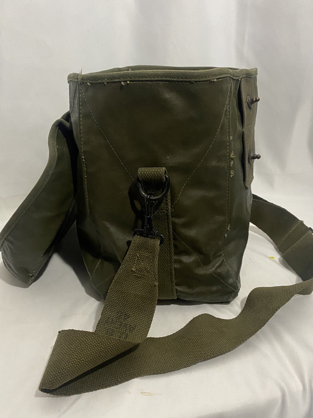 Vintage 1942 WW2 U.S. Military Satchel Messenger green waxed Canvas Bag
