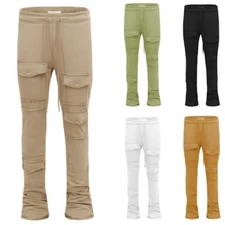 MAJESTIKS Men's Casual F.Terry Multi Pocket Stacked Flared Sweatpants FL2481