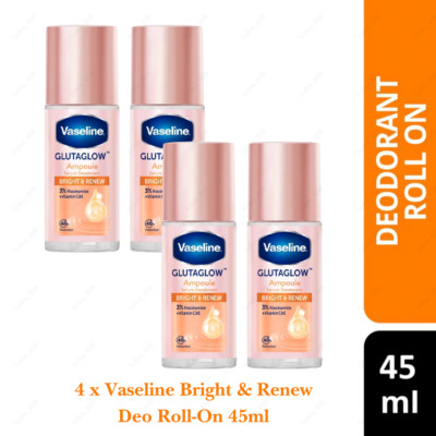 4 x Vaseline Bright & Renew Deo Roll-On 45ml 48H Protection & Skin Repair