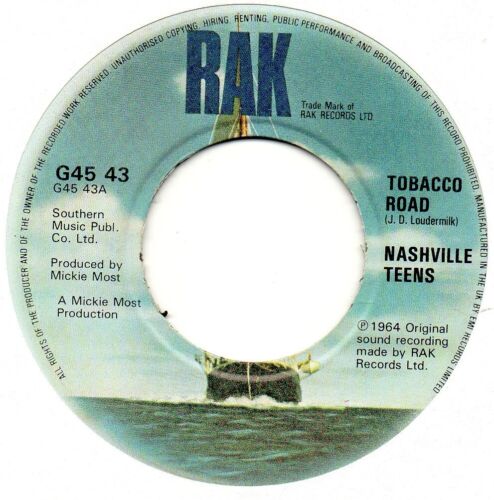 JUKEBOX DOUBLE SIDER - TOBACCO ROAD / GOOGLE EYE - THE NASHVILLE TEENS - Picture 1 of 2