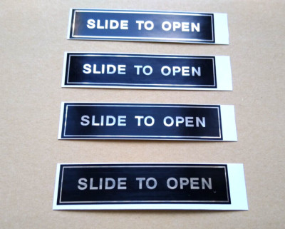 4 x Slide To Open selbstklebende Aufkleber Innen Außen Schild Tür Fenster