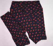 Lularoe OS Leggings Halloween jack-o-lanterns, bats, cats; orange on blu LL126
