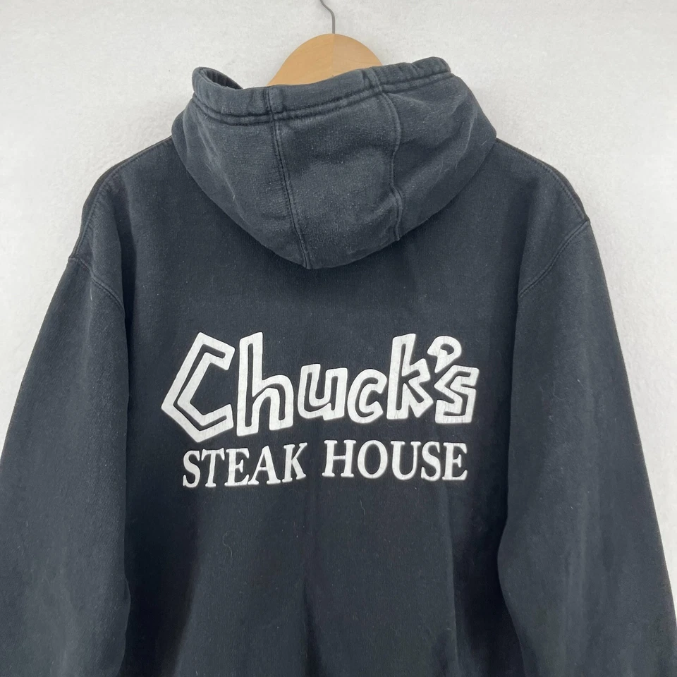 CHUCK'S STEAK HOUSE Sudadera con Capucha Hombres S Gráfico Pullover Sudadera Polar Negra De Colección Foto 4 de 4