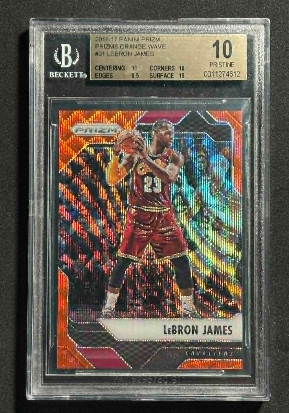 2016-17 Prizm LEBRON JAMES 31 Orange Wave Prizm #d 06/25 BGS 10 Pristine Pop 1