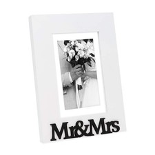 White Wood Sentiments  Mr  Mrs  Picture Frame 5x7 inch with Mat Newlywed Pho...