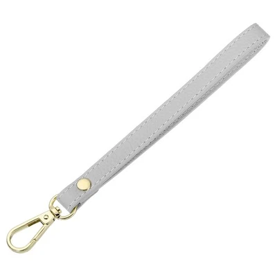 Lanière cuir gris clair pour poignet sac, pochette, portefeuille fermoir or - Photo 1/4