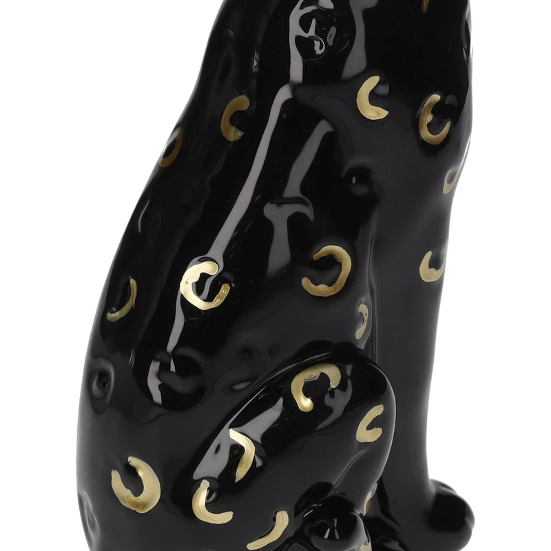 Vaso Pantera Ceramica Nero e Oro Decorativo Portafiori Animale Moderno H 20 cm, fotografia 6 di 9