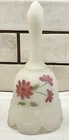 Fenton White Satin Glass Bow & Drape Handpainted Bell 6 1/2”,  Signed K Sponsler