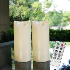 Flameless Outdoor Waterproof LED Pillar Candle with Remote Timer Battery Operate
