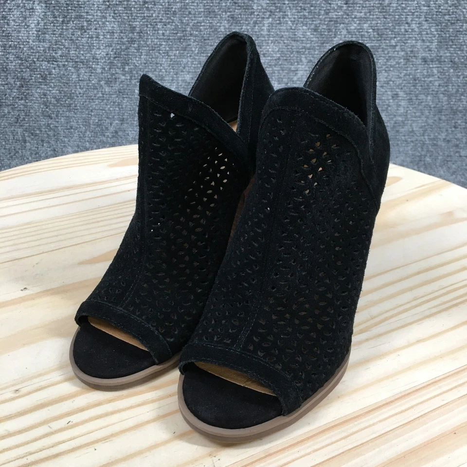 Botas Lucky Brand para mujer 5 M Livey botín cuero negro punta abierta tobillo bloque Foto 3 de 4