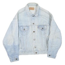 LEVI'S Uomo Blu Misto Cotone Jeans Giacca XL Bottoni Regular Fit Casual