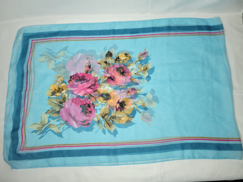 Max Studio Women’s Rectangle Scarf Wrap Floral Light Blue 60" x 20"  -NWOT-