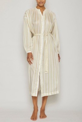Pour Les Femmes Sz XS Mona Button Front Dress - Striped Sand And Cream $198 NWT